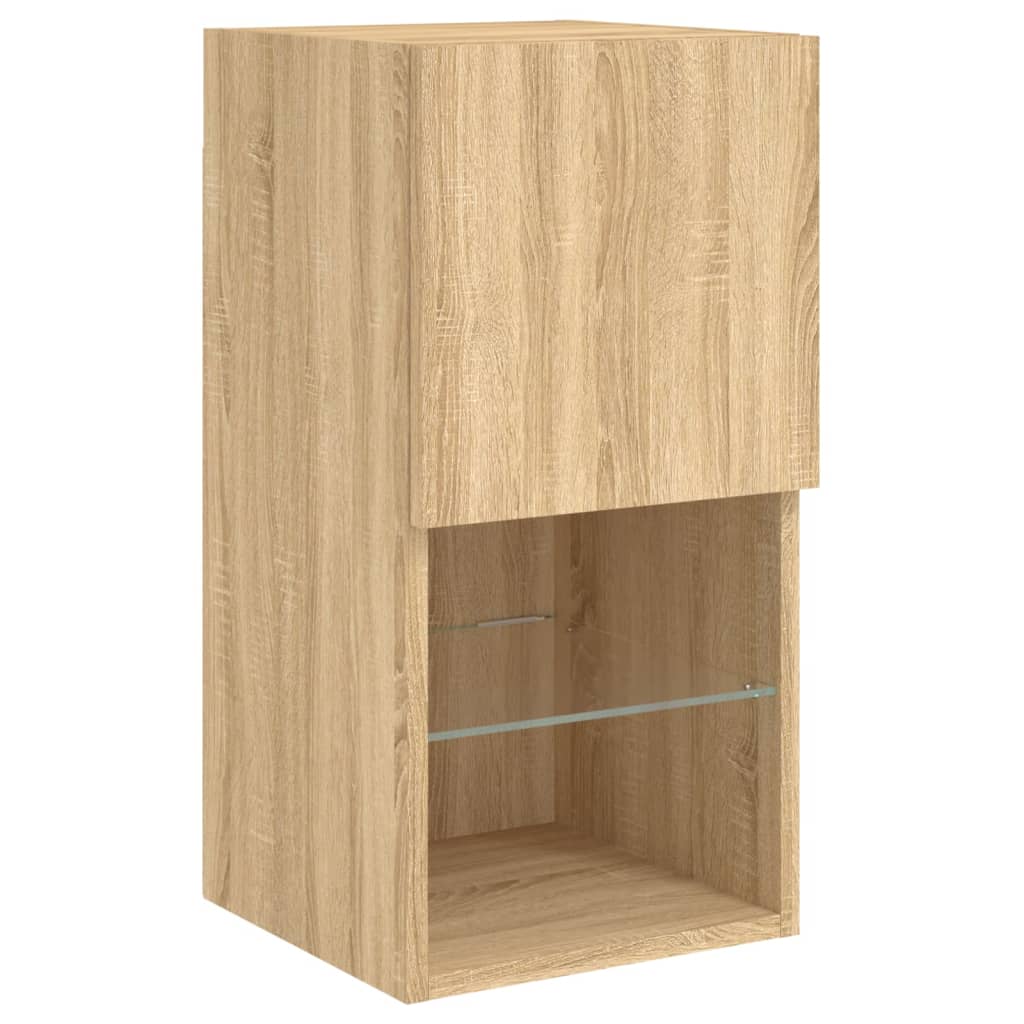 tv-borde med LED-lys 2 stk. 30,5x30x60 cm sonoma-eg