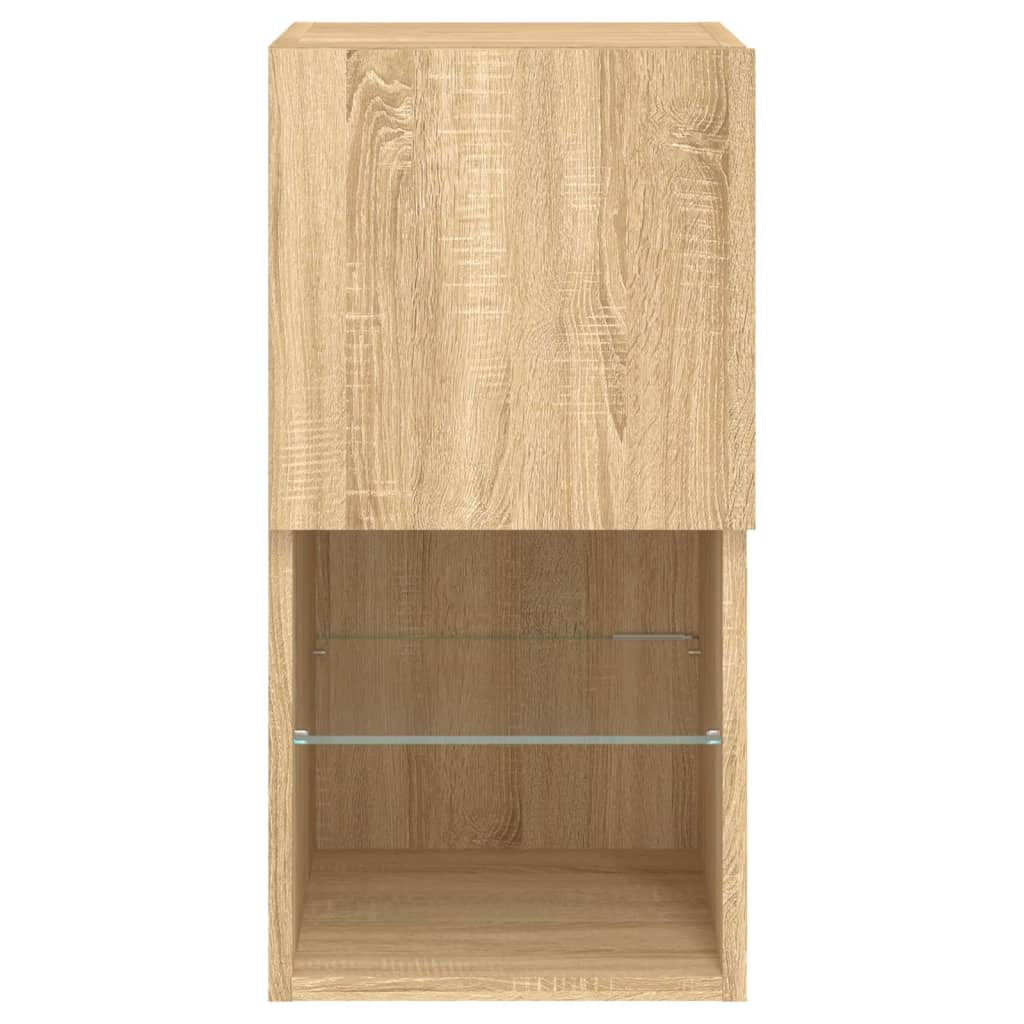 tv-borde med LED-lys 2 stk. 30,5x30x60 cm sonoma-eg