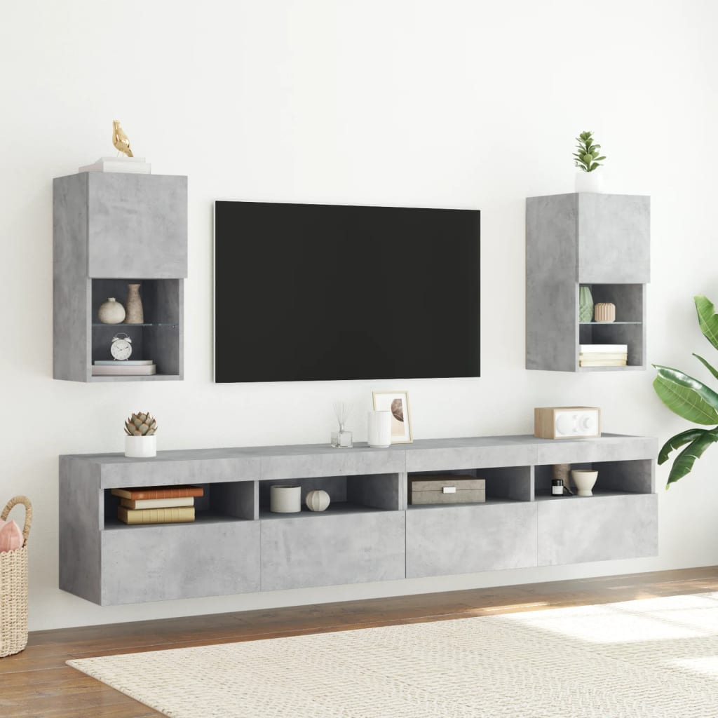 tv-borde med LED-lys 2 stk. 30,5x30x60 cm betongrå