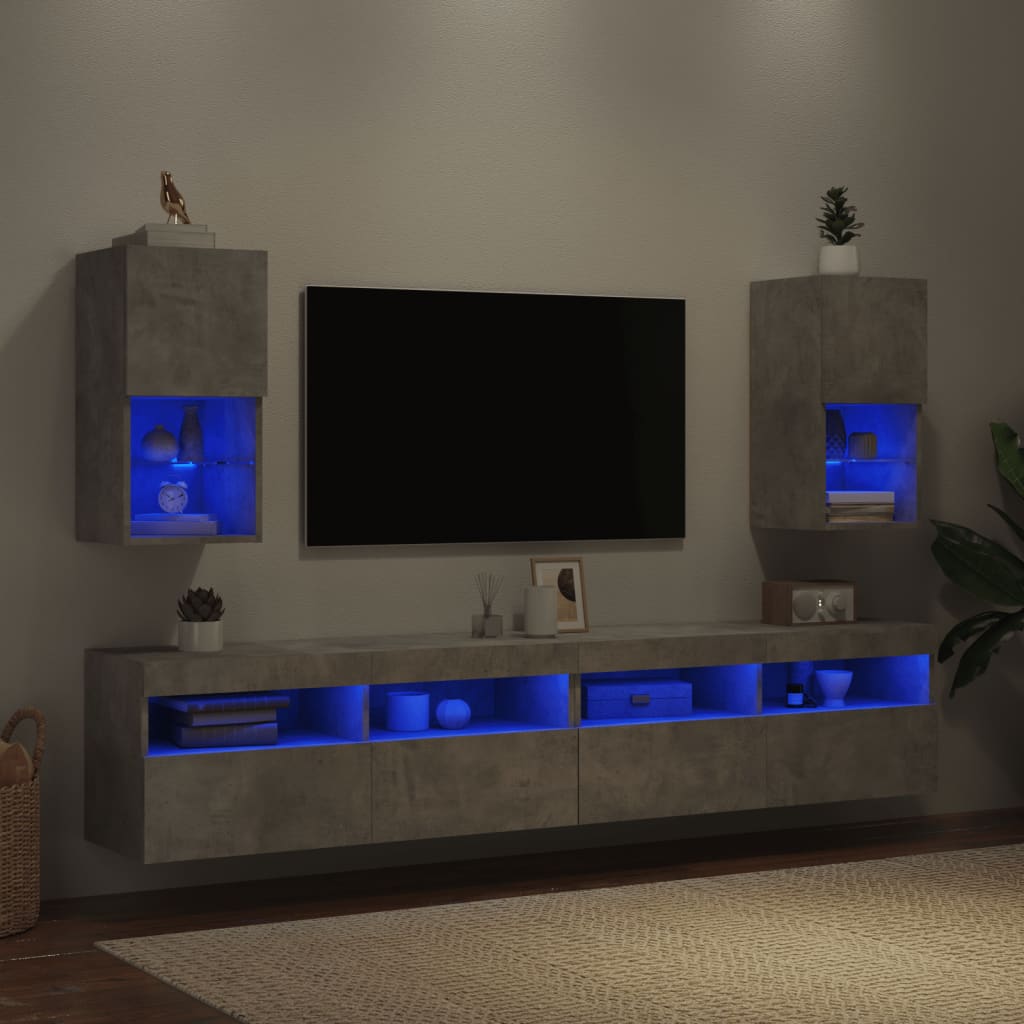 tv-borde med LED-lys 2 stk. 30,5x30x60 cm betongrå