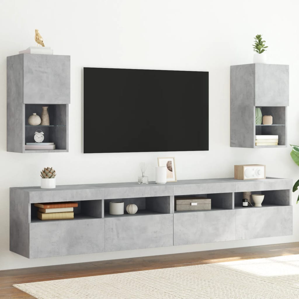 tv-borde med LED-lys 2 stk. 30,5x30x60 cm betongrå