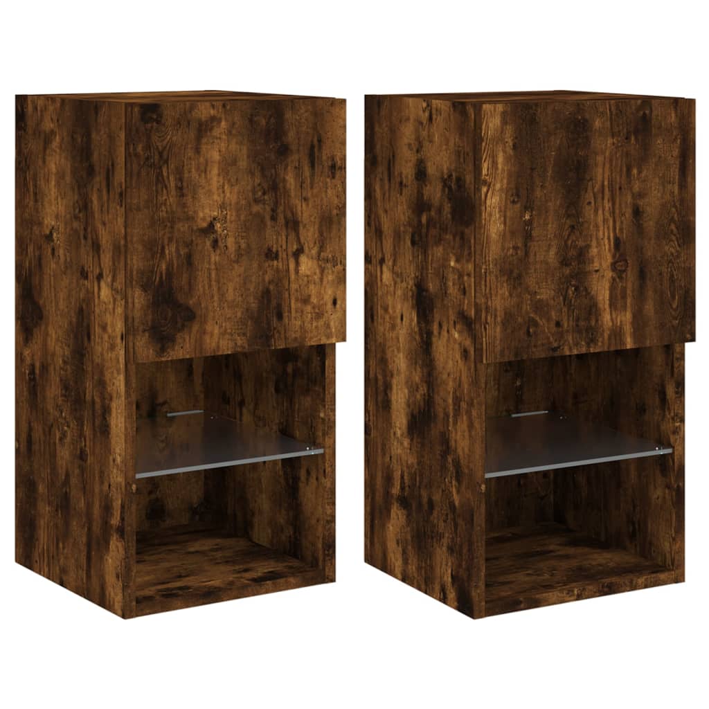 tv-borde med LED-lys 2 stk. 30,5x30x60 cm røget egetræsfarve