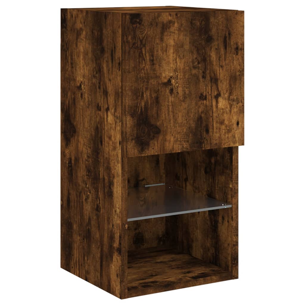 tv-borde med LED-lys 2 stk. 30,5x30x60 cm røget egetræsfarve