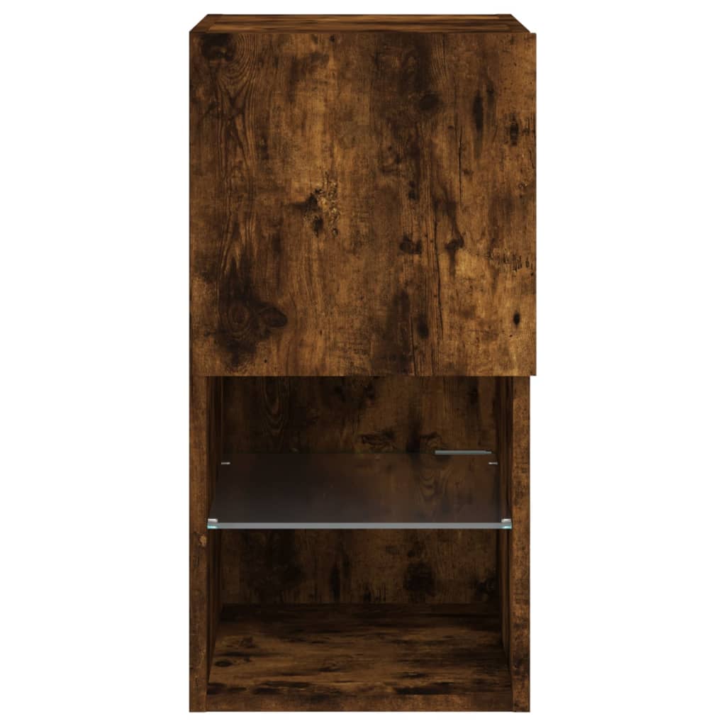 tv-borde med LED-lys 2 stk. 30,5x30x60 cm røget egetræsfarve