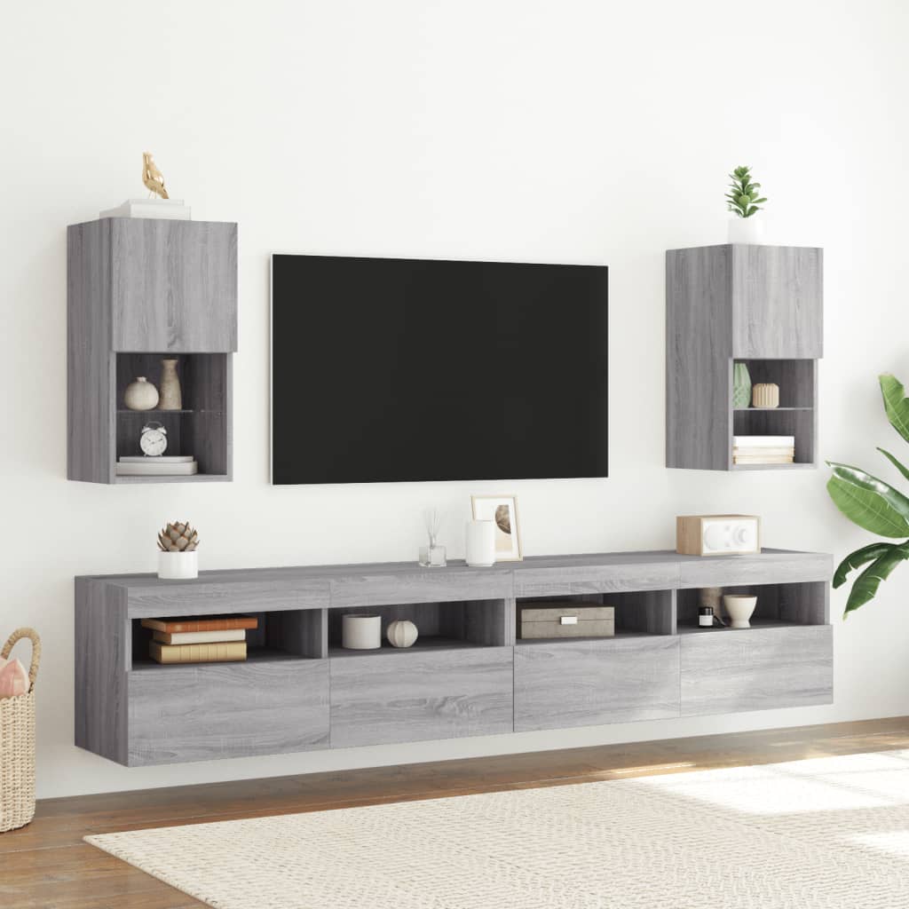 tv-bord med LED-lys 30,5x30x60 cm grå sonoma-eg