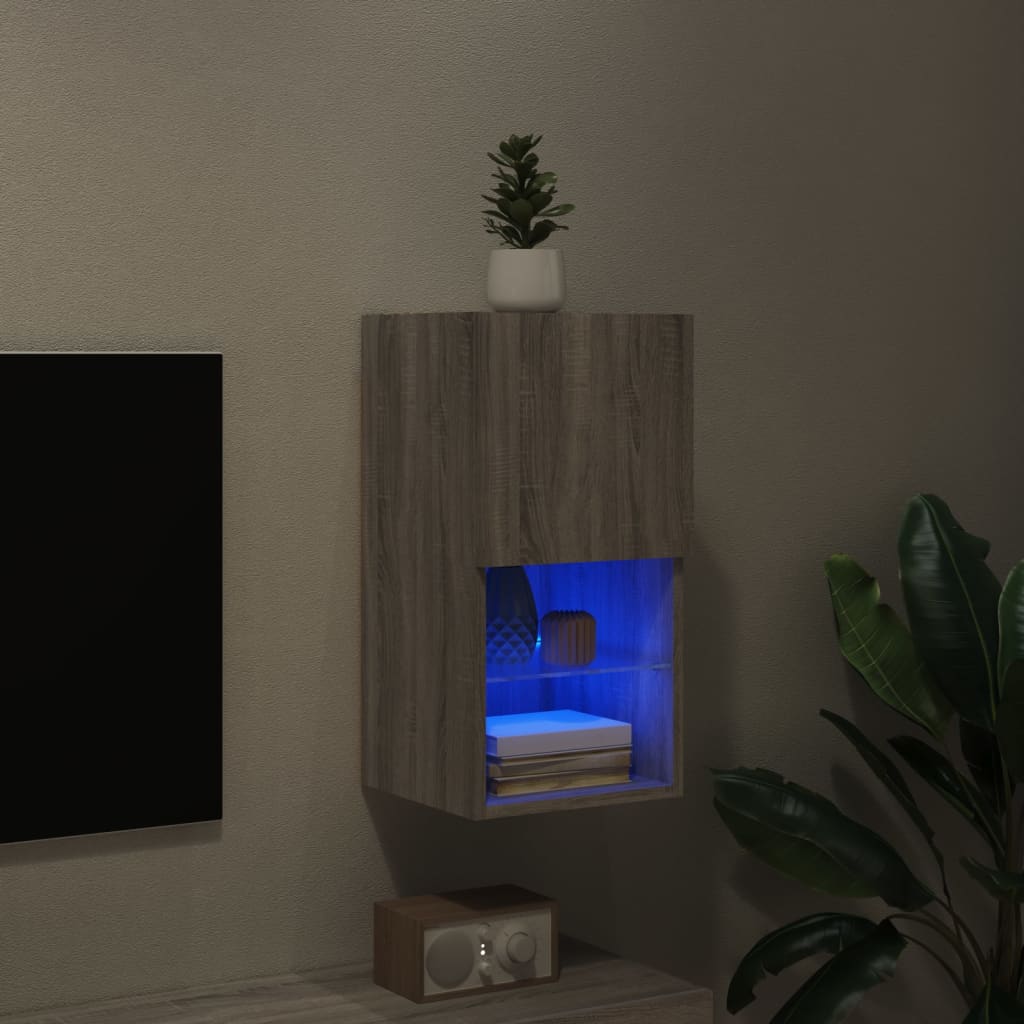 tv-bord med LED-lys 30,5x30x60 cm grå sonoma-eg