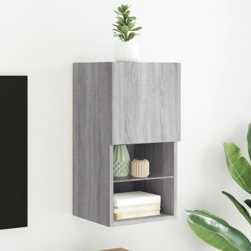 tv-bord med LED-lys 30,5x30x60 cm grå sonoma-eg