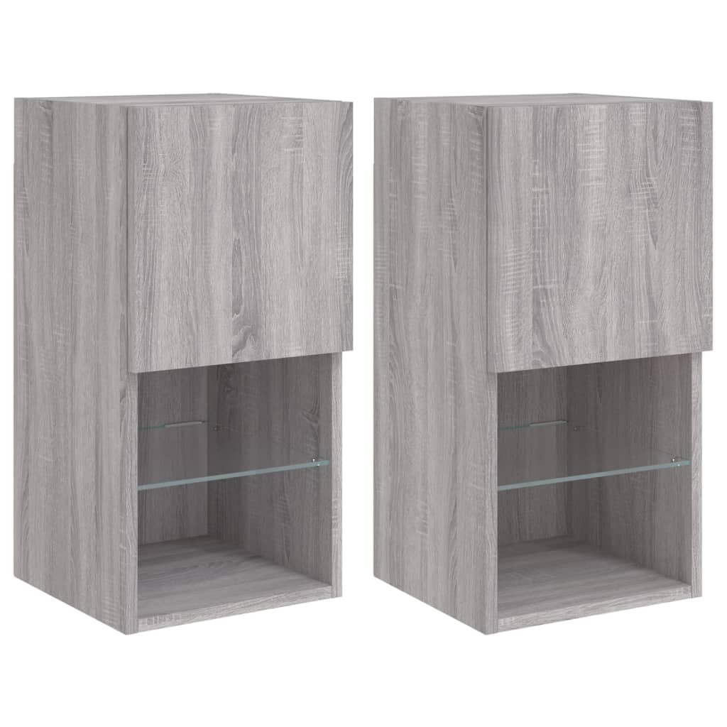 tv-borde 2 stk. med LED-lys 30,5x30x60 cm grå sonoma-eg