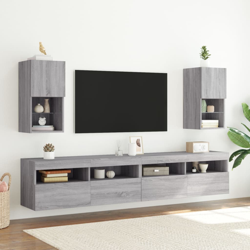tv-borde 2 stk. med LED-lys 30,5x30x60 cm grå sonoma-eg