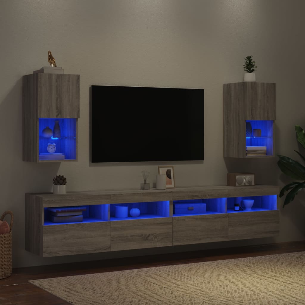 tv-borde 2 stk. med LED-lys 30,5x30x60 cm grå sonoma-eg
