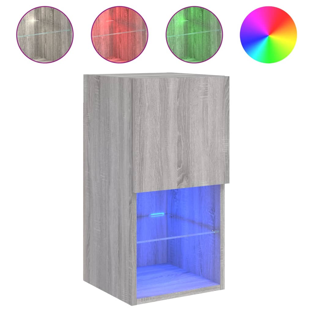 tv-borde 2 stk. med LED-lys 30,5x30x60 cm grå sonoma-eg