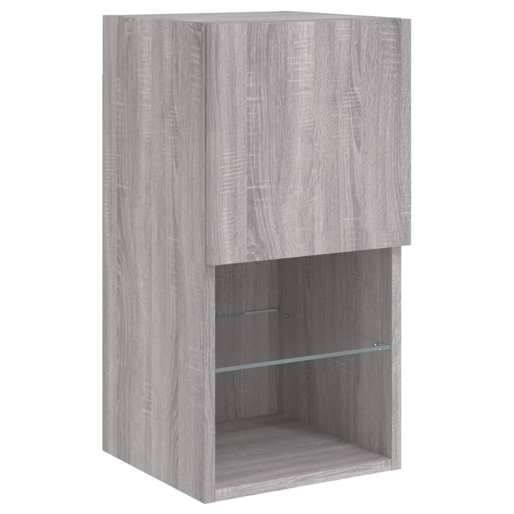 tv-borde 2 stk. med LED-lys 30,5x30x60 cm grå sonoma-eg