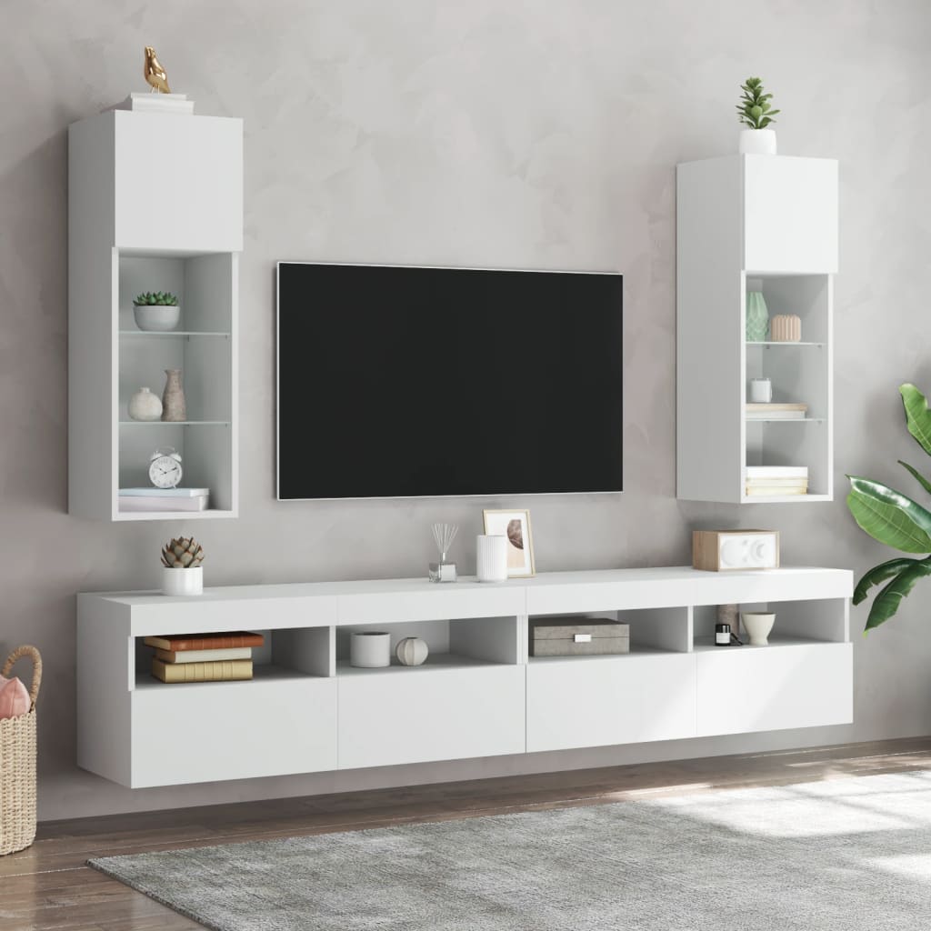 tv-bord med LED-lys 30,5x30x90 cm hvid