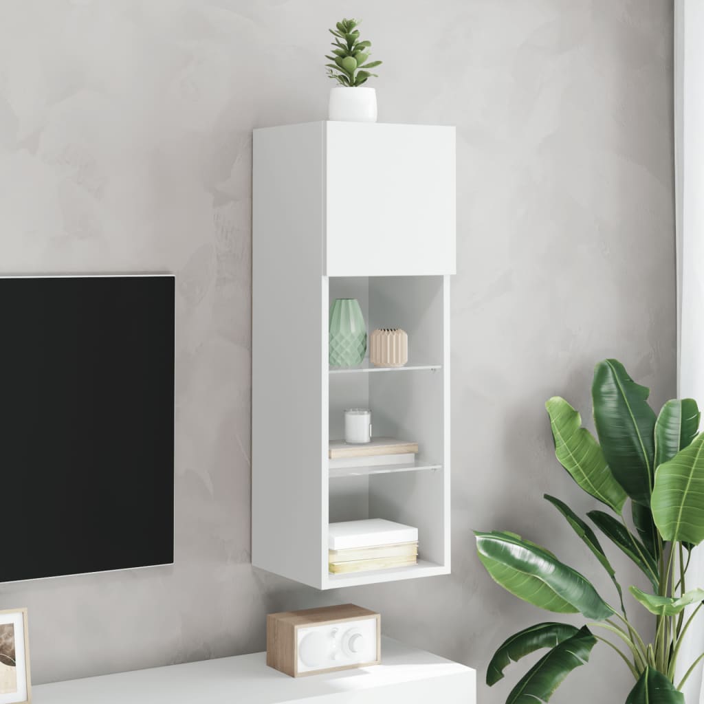 tv-bord med LED-lys 30,5x30x90 cm hvid