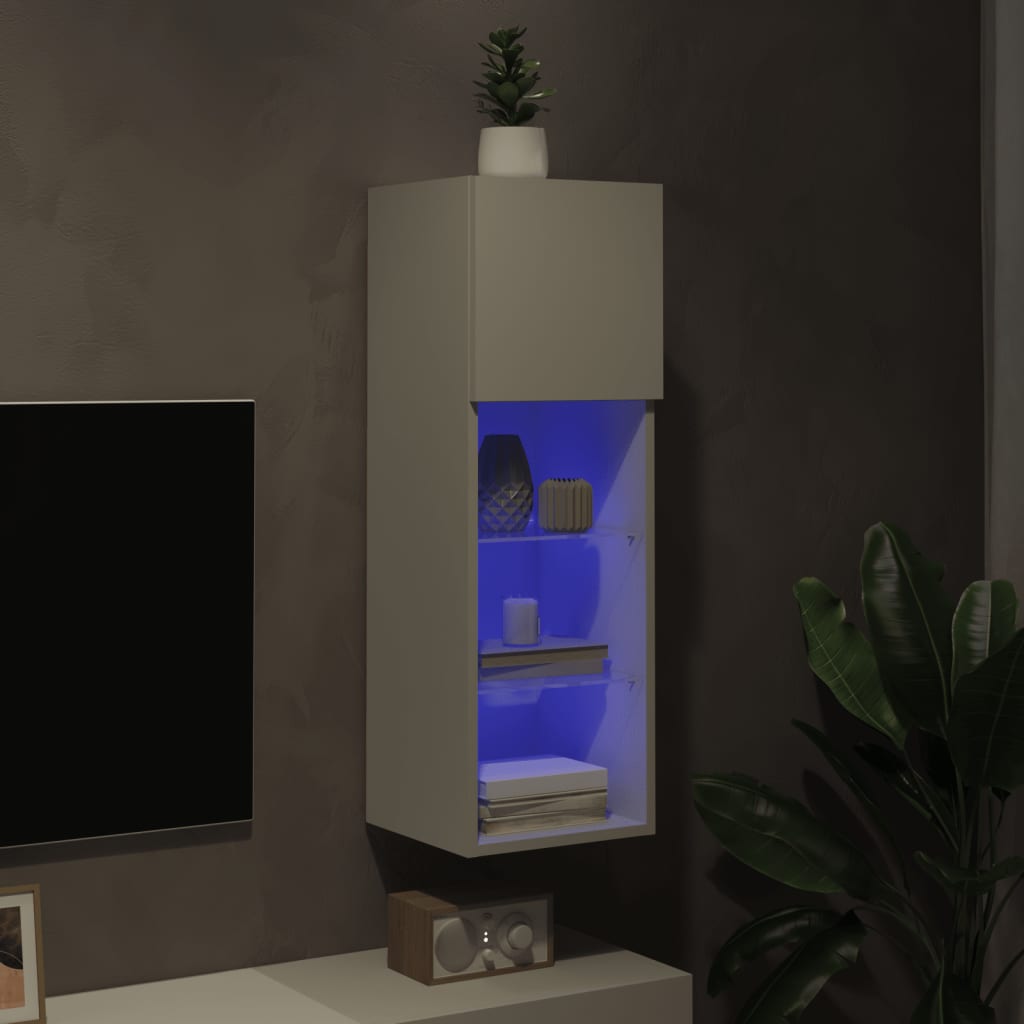 tv-bord med LED-lys 30,5x30x90 cm hvid