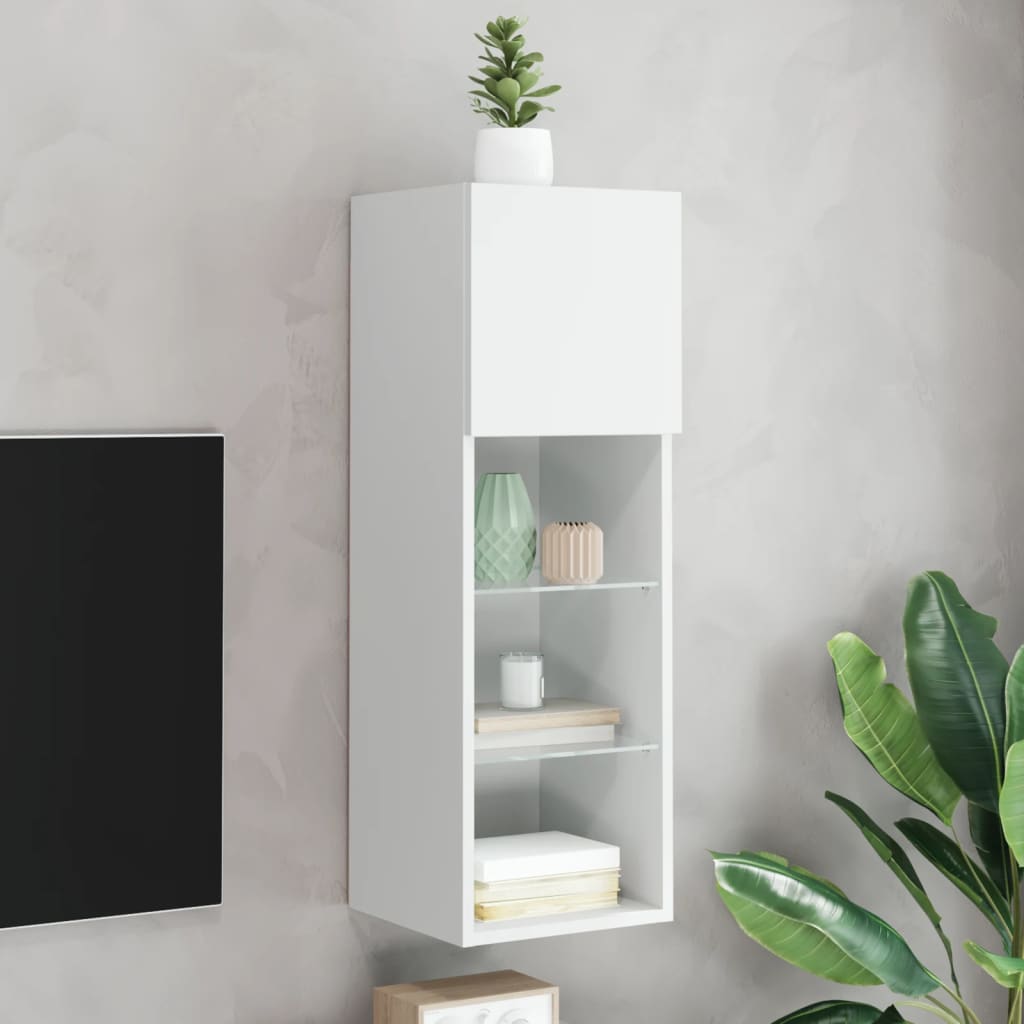 tv-bord med LED-lys 30,5x30x90 cm hvid