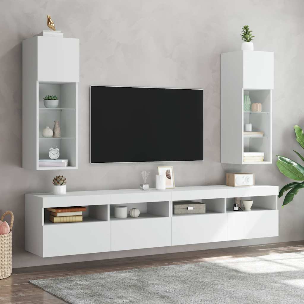 tv-borde 2 stk. med LED-lys 30,5x30x90 cm hvid