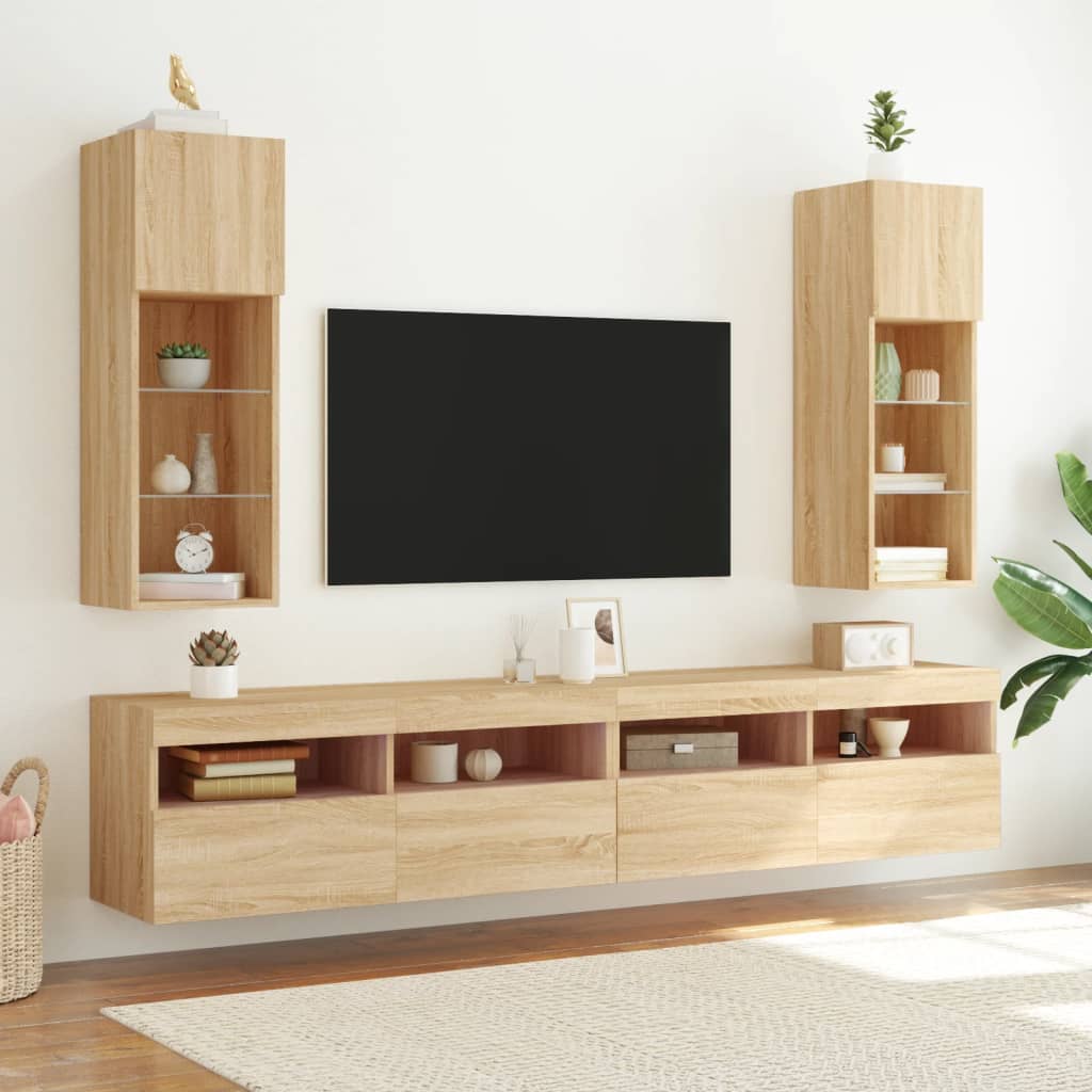 tv-bord med LED-lys 30,5x30x90 cm sonoma-eg