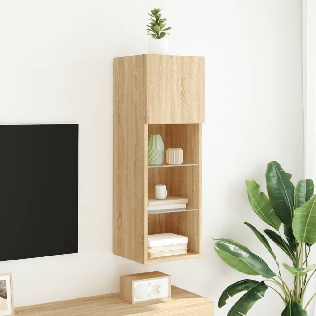 tv-bord med LED-lys 30,5x30x90 cm sonoma-eg