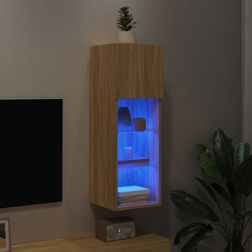 tv-bord med LED-lys 30,5x30x90 cm sonoma-eg