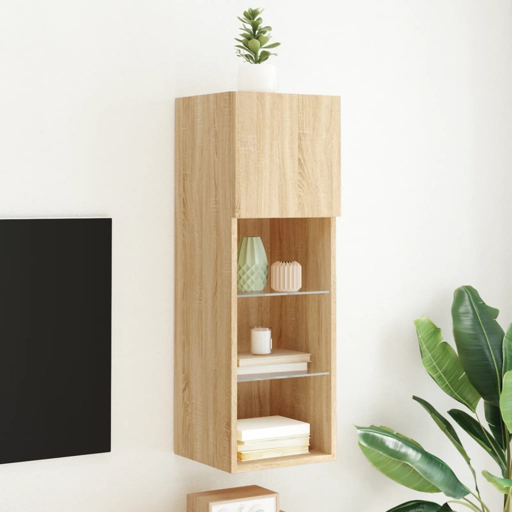 tv-bord med LED-lys 30,5x30x90 cm sonoma-eg