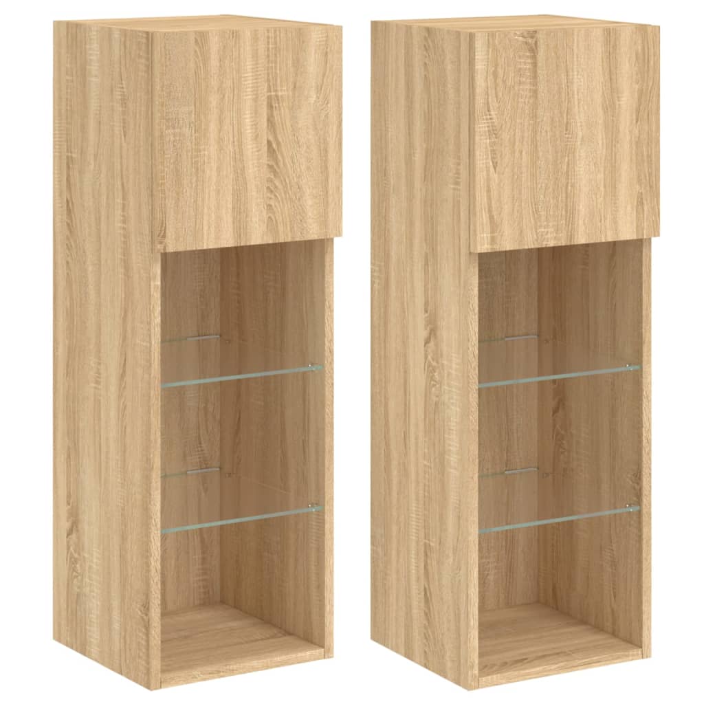 tv-borde 2 stk. med LED-lys 30,5x30x90 cm sonoma-eg