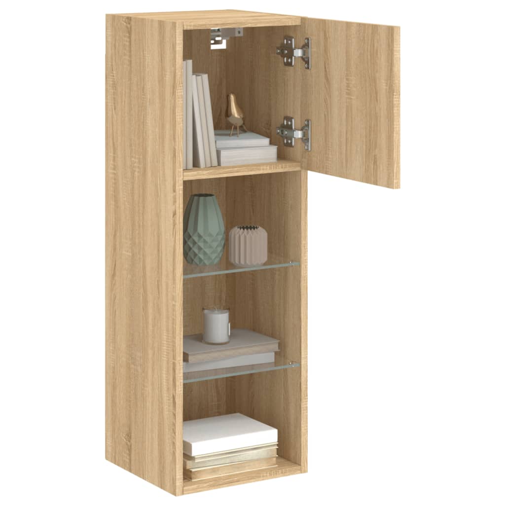 tv-borde 2 stk. med LED-lys 30,5x30x90 cm sonoma-eg