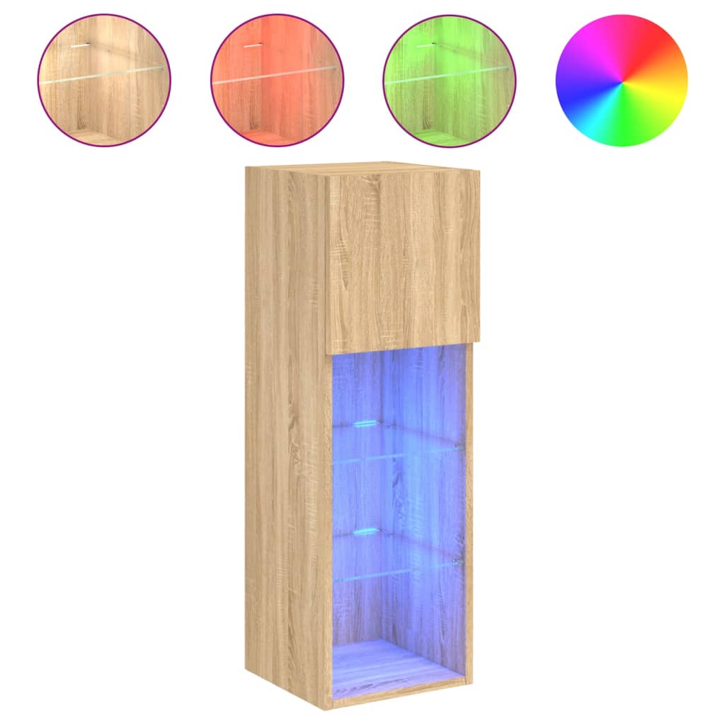 tv-borde 2 stk. med LED-lys 30,5x30x90 cm sonoma-eg