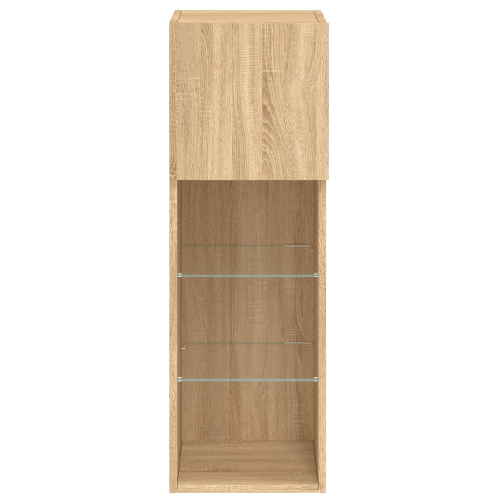 tv-borde 2 stk. med LED-lys 30,5x30x90 cm sonoma-eg