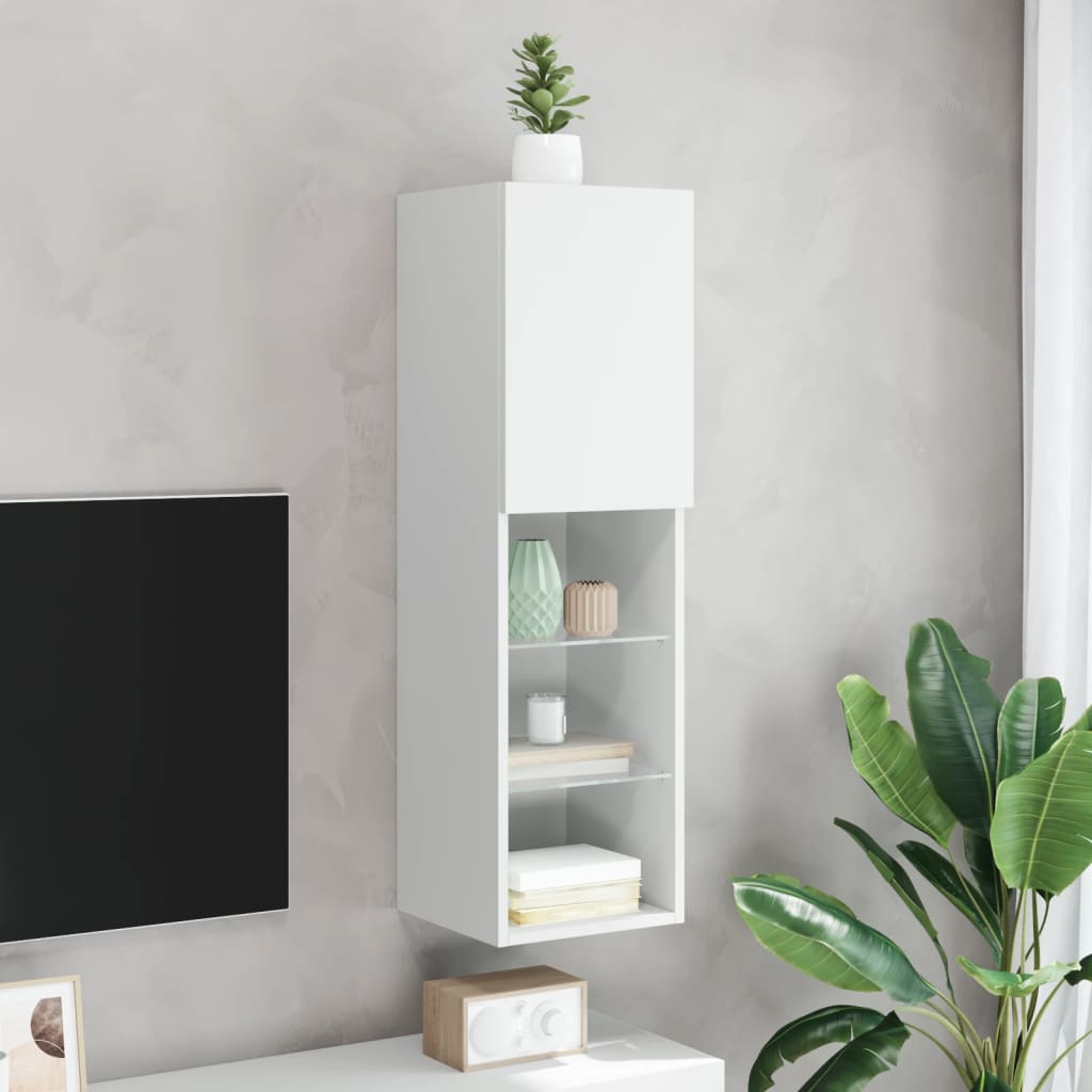 tv-bord med LED-lys 30,5x30x102 cm hvid