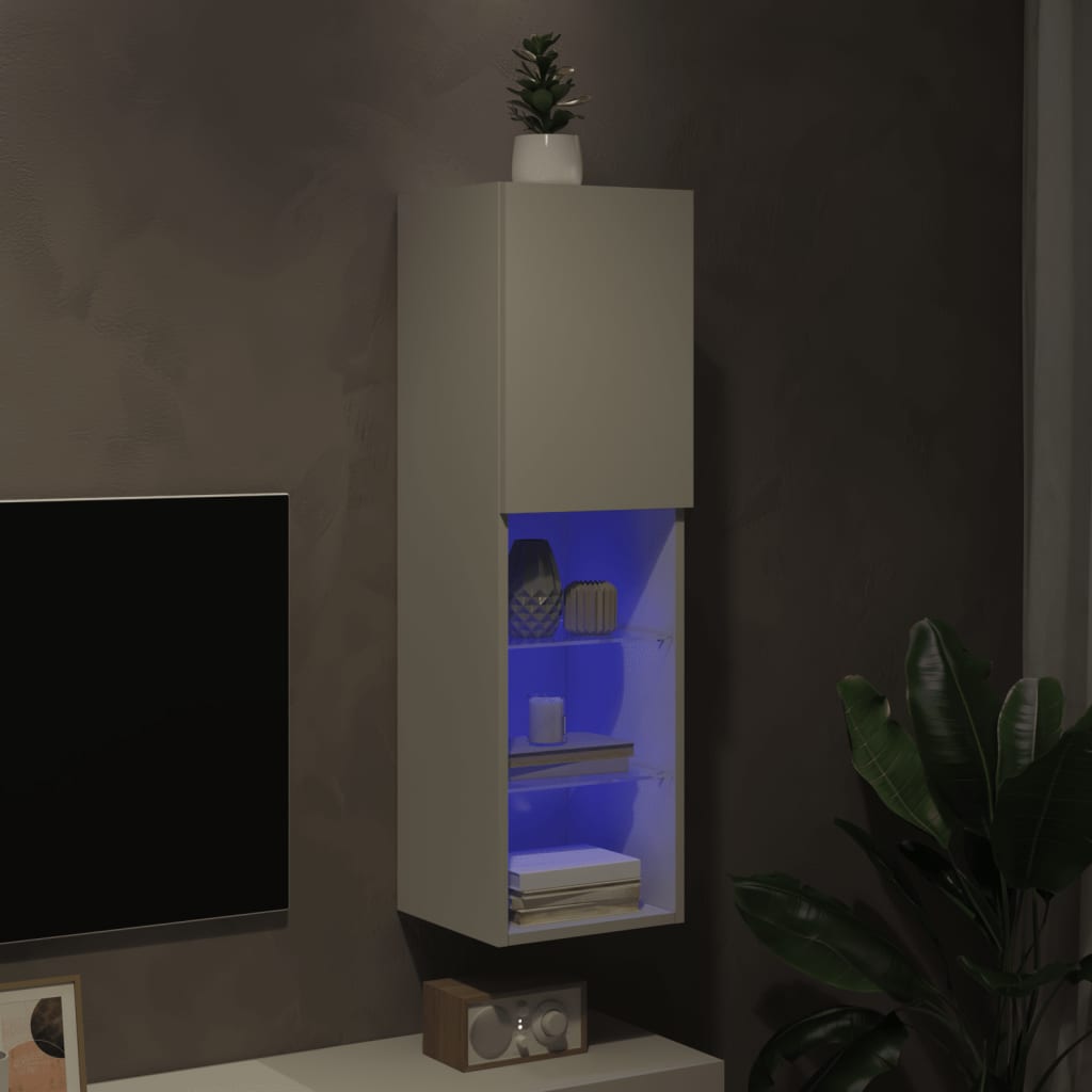 tv-bord med LED-lys 30,5x30x102 cm hvid