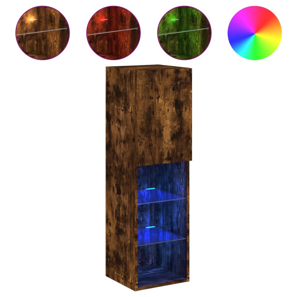 tv-bord med LED-lys 30,5x30x102 cm røget egetræsfarve