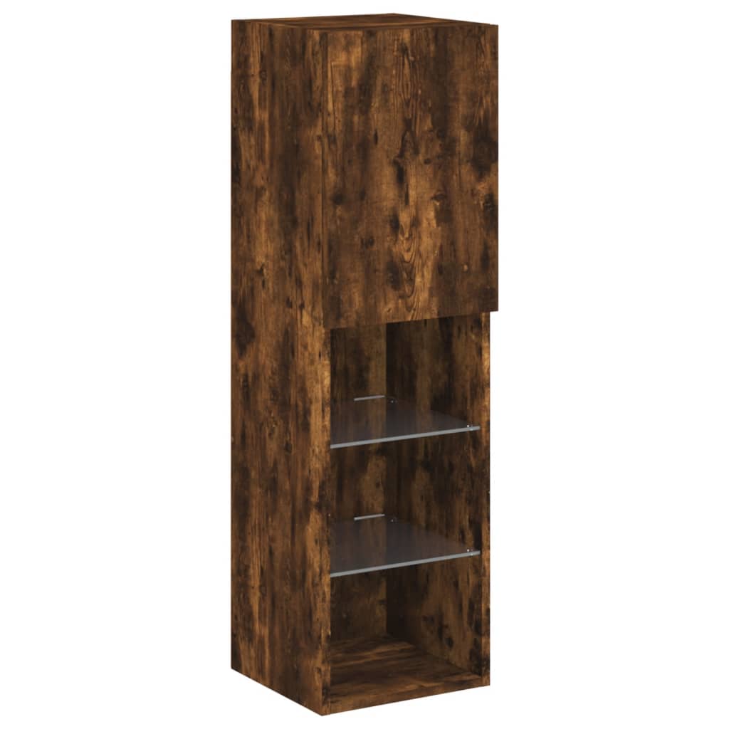tv-borde med LED-lys 2 stk. 30,5x30x102 cm røget egetræsfarve
