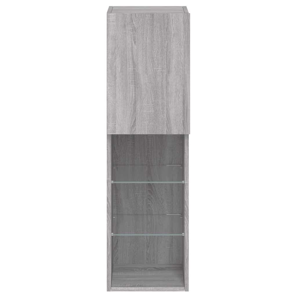 tv-borde 2 stk. med LED-lys 30,5x30x102 cm grå sonoma-eg