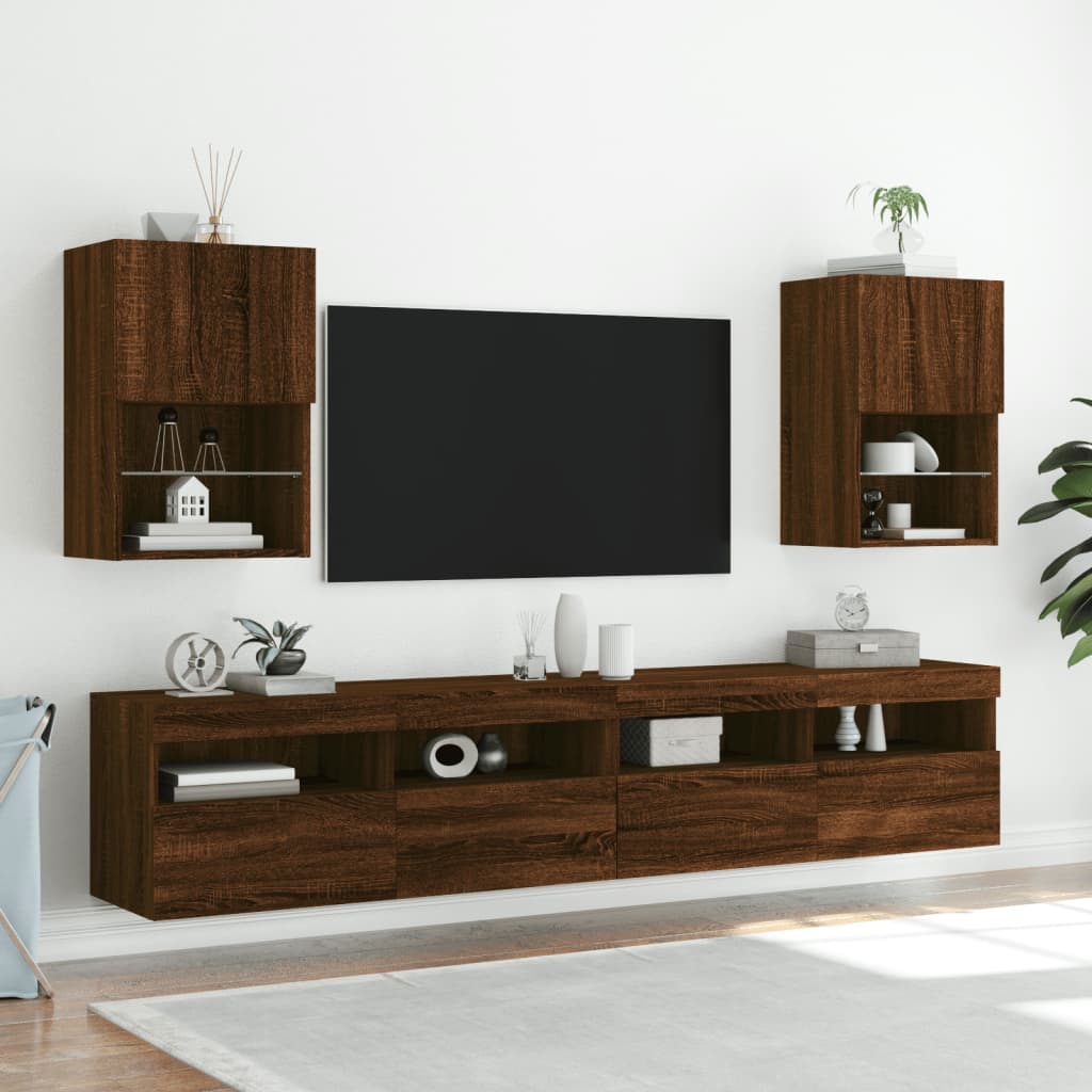 tv-bord med LED-lys 40,5x30x60 cm brun egetræsfarve
