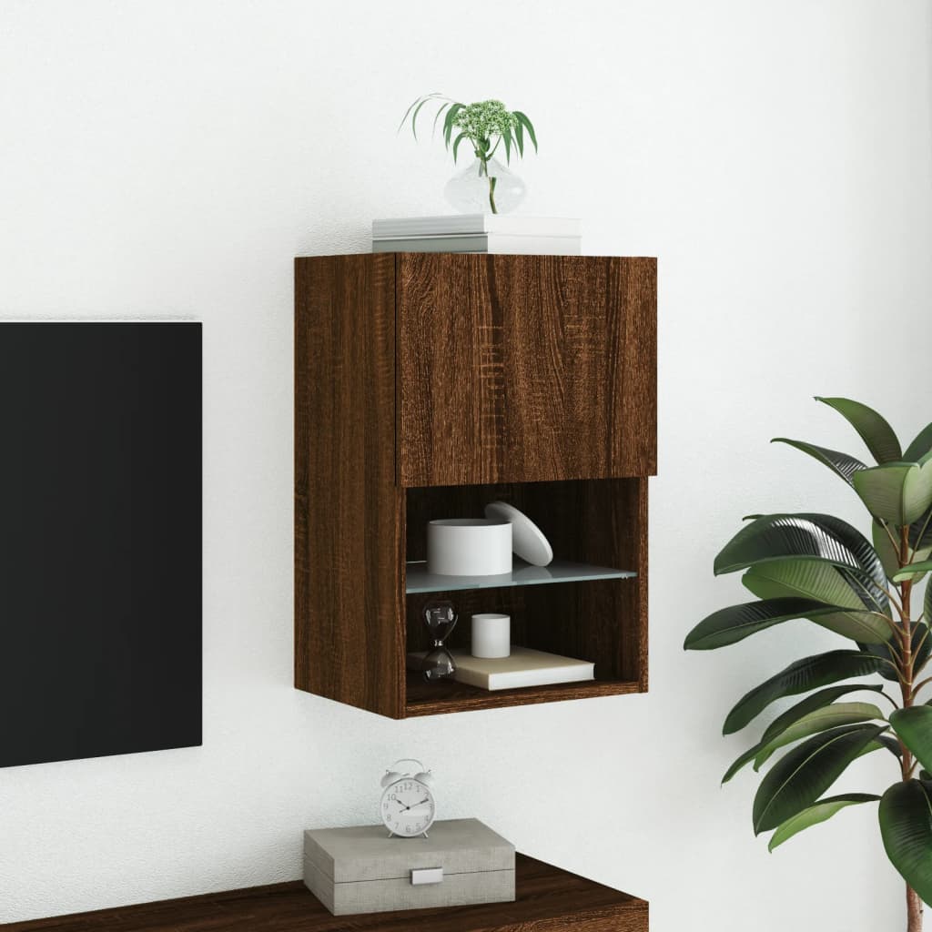 tv-bord med LED-lys 40,5x30x60 cm brun egetræsfarve