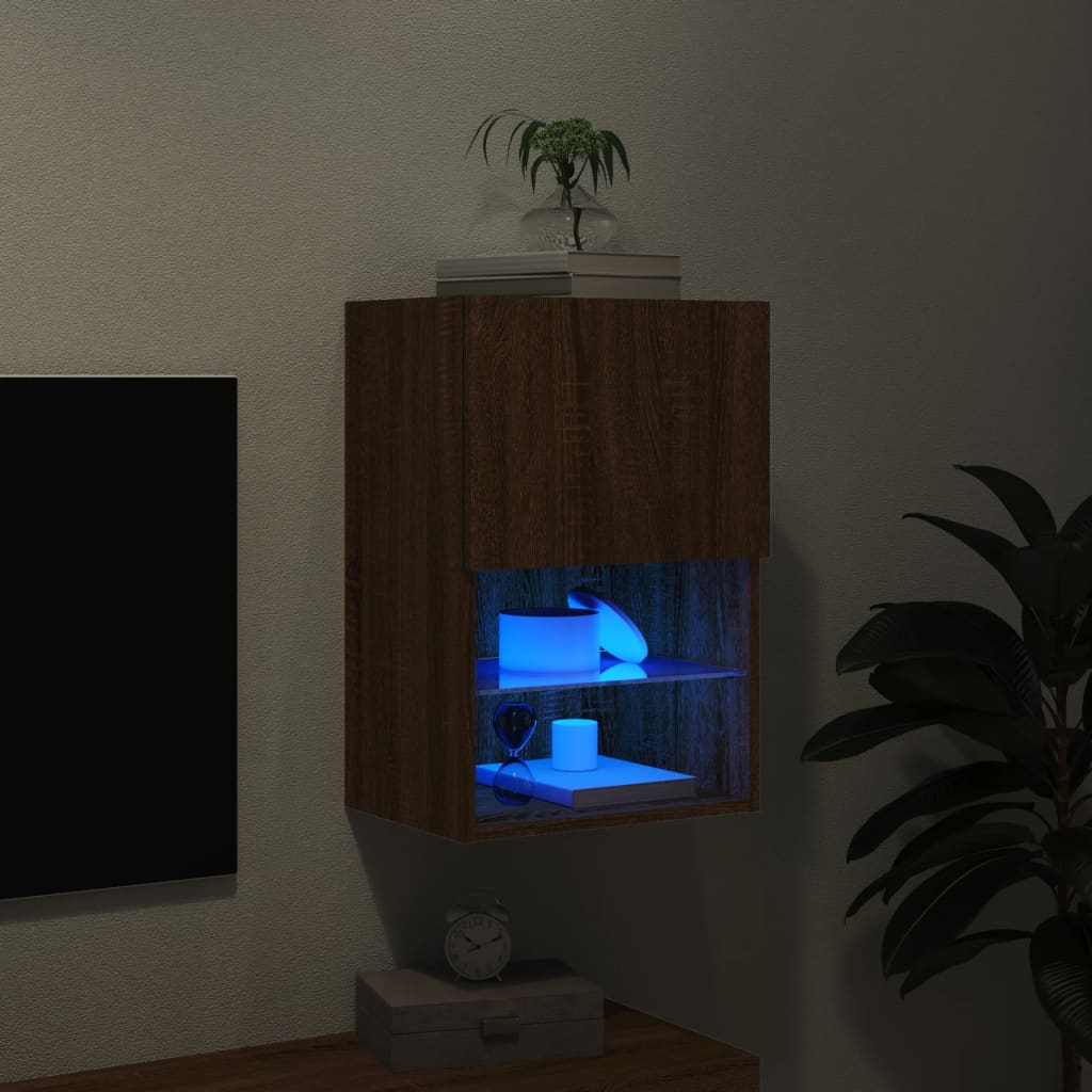 tv-bord med LED-lys 40,5x30x60 cm brun egetræsfarve