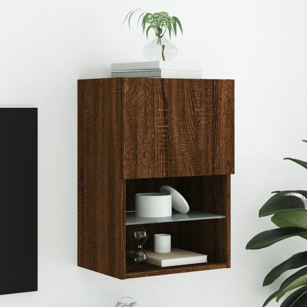 tv-bord med LED-lys 40,5x30x60 cm brun egetræsfarve