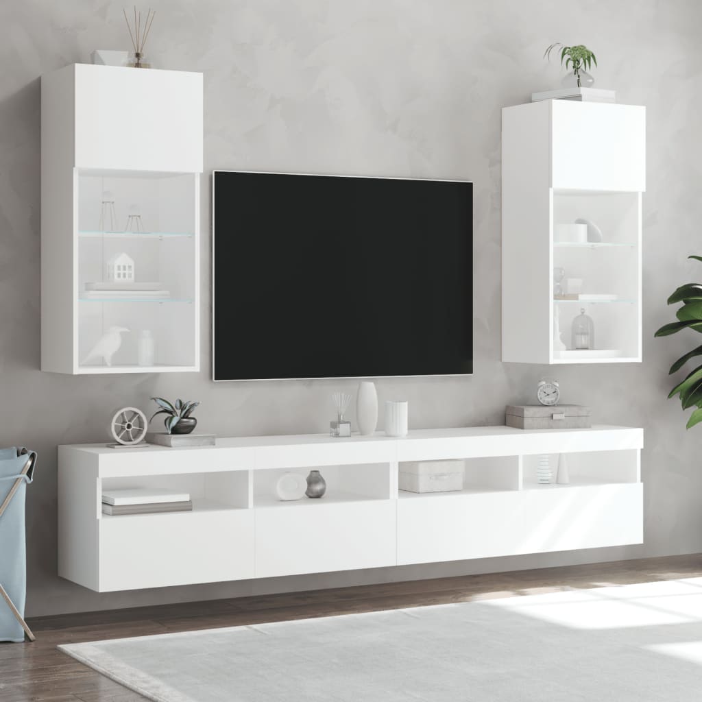 tv-bord med LED-lys 40,5x30x60 cm hvid