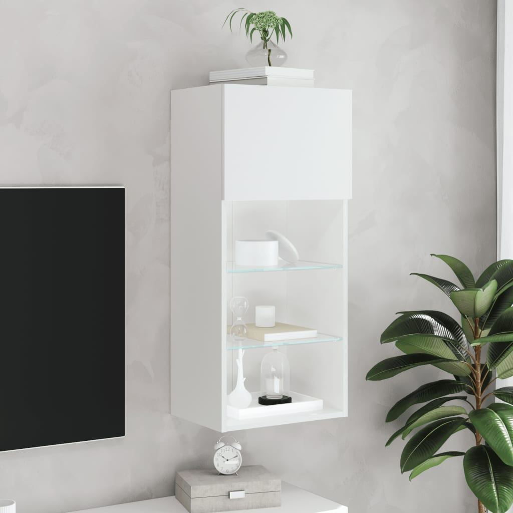 tv-bord med LED-lys 40,5x30x60 cm hvid
