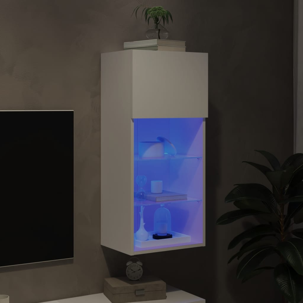 tv-bord med LED-lys 40,5x30x60 cm hvid