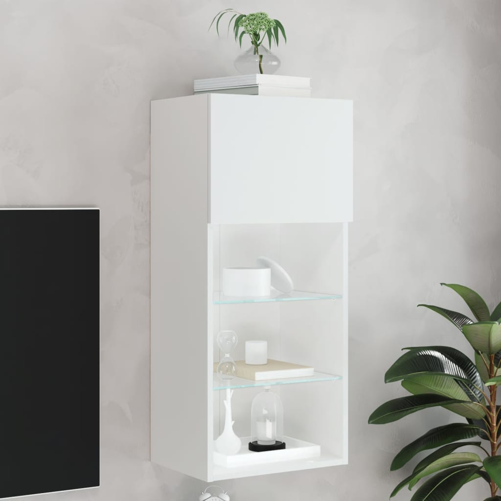 tv-bord med LED-lys 40,5x30x60 cm hvid
