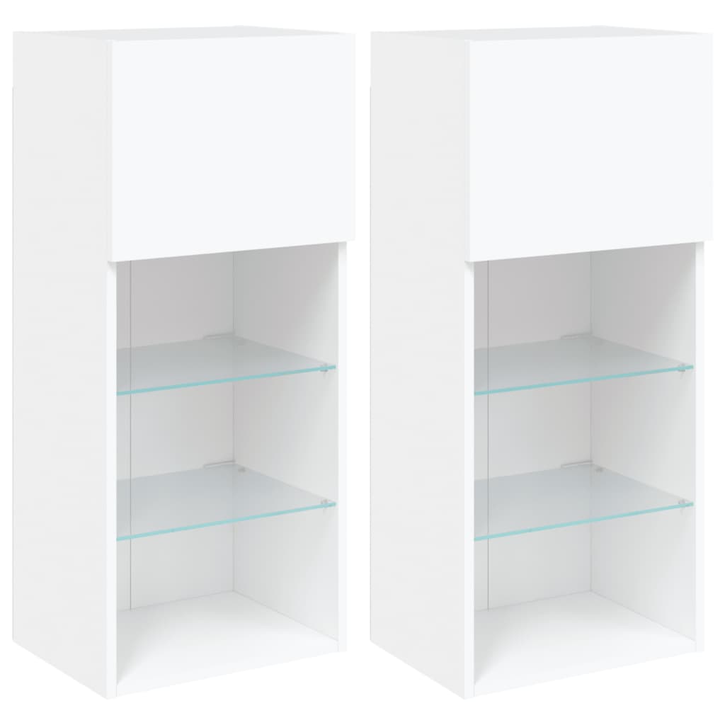 tv-borde med LED-lys 2 stk. 40,5x30x90 cm hvid