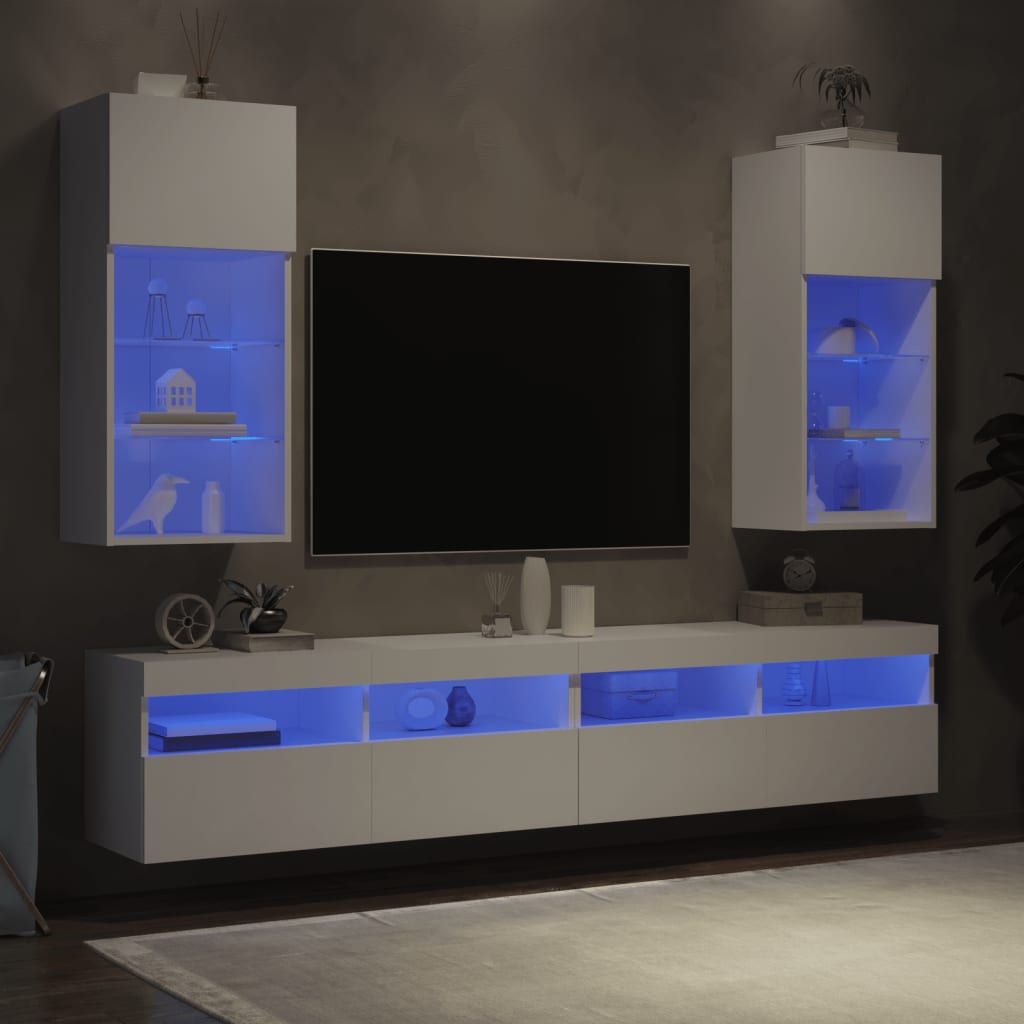 tv-borde med LED-lys 2 stk. 40,5x30x90 cm hvid