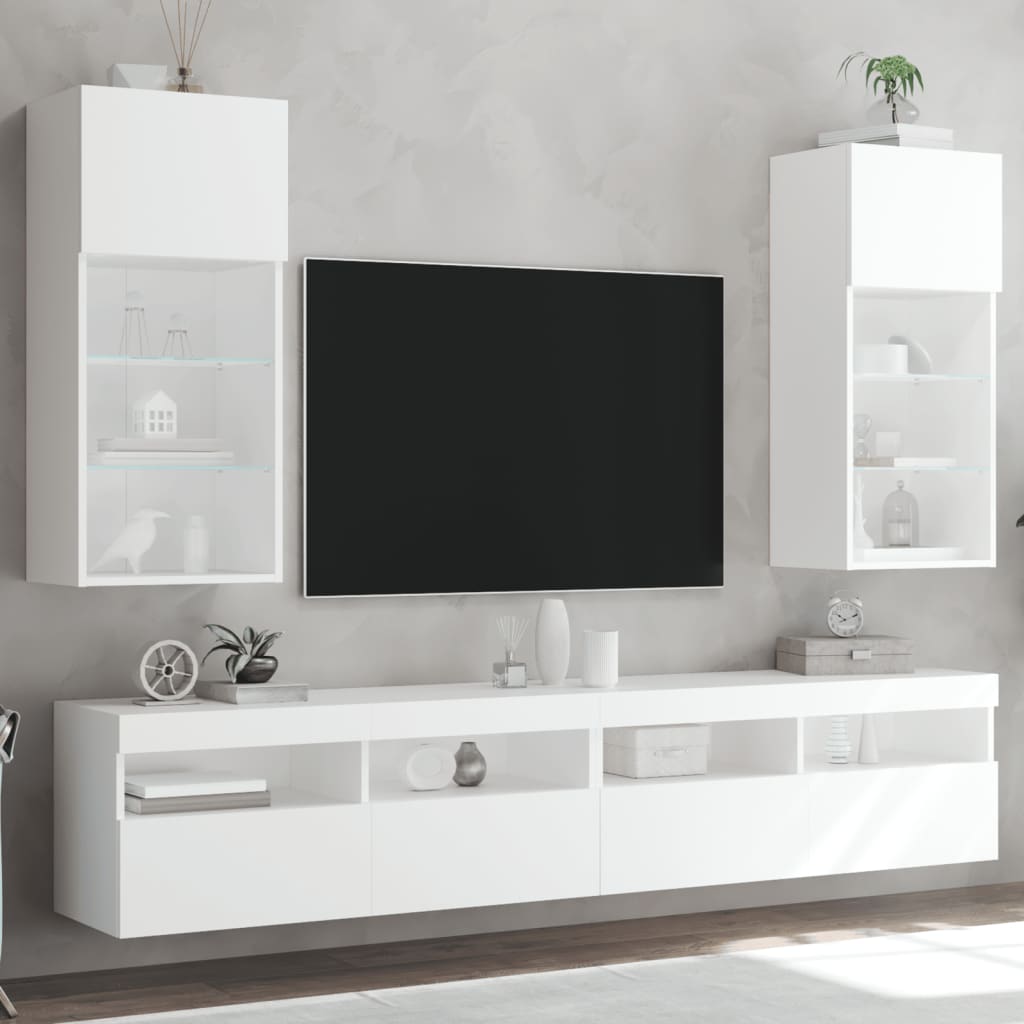 tv-borde med LED-lys 2 stk. 40,5x30x90 cm hvid