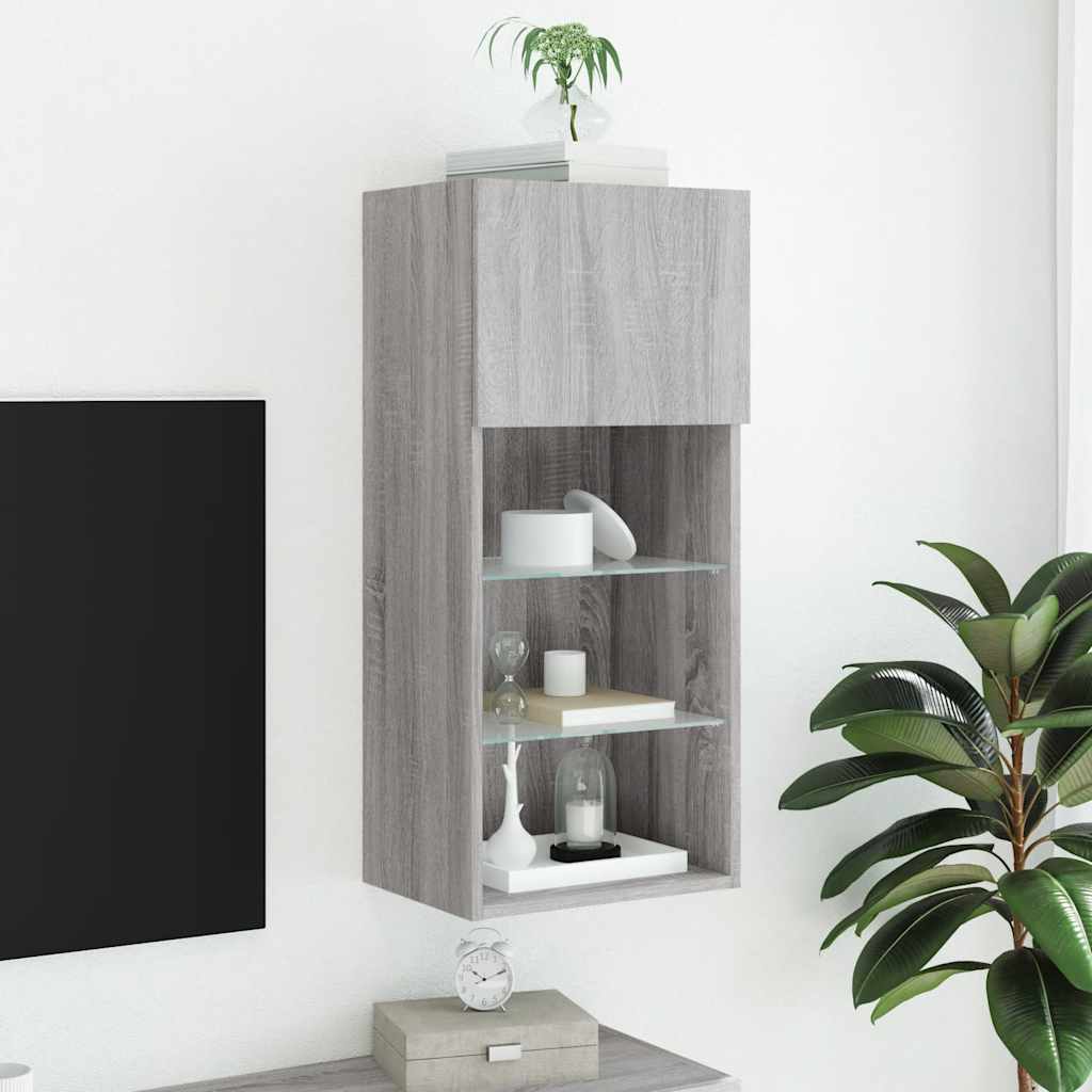 tv-bord med LED-lys 40,5x30x90 cm grå sonoma-eg