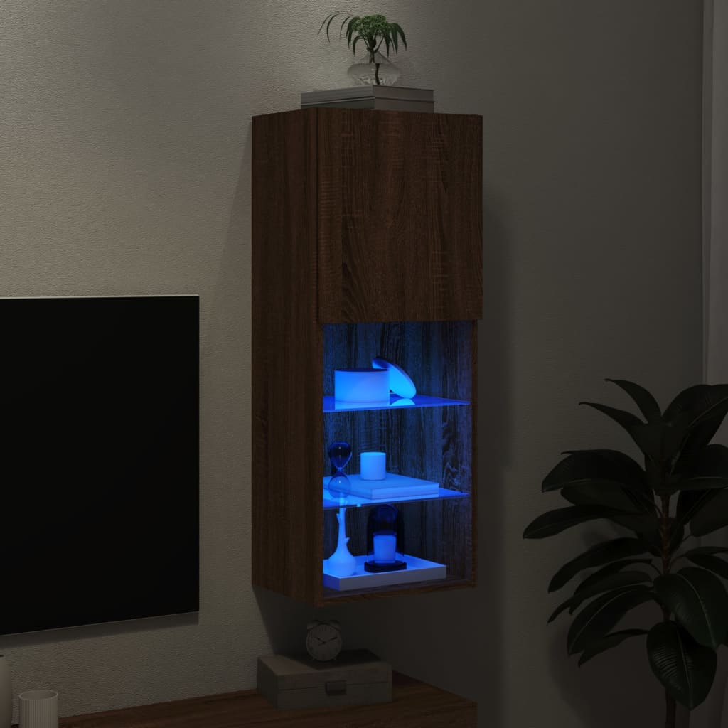 tv-bord med LED-lys 40,5x30x102 cm brun egetræsfarve