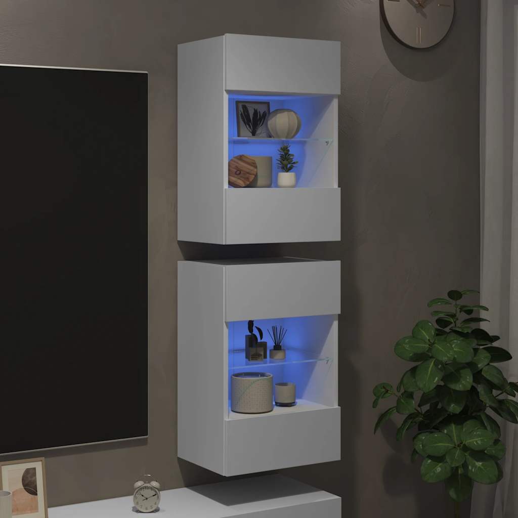 væghængte skabe til TV 2 stk. med LED-lys 40x30x60,5 cm hvid
