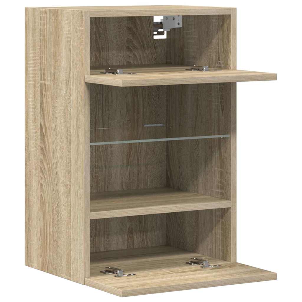 væghængte skabe til TV 2 stk. med LED-lys 40x30x60,5 cm sonoma-eg