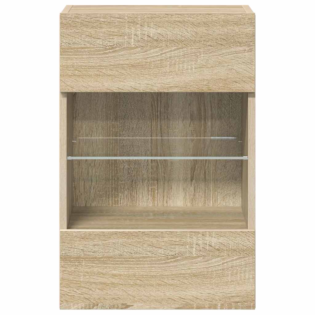 væghængte skabe til TV 2 stk. med LED-lys 40x30x60,5 cm sonoma-eg